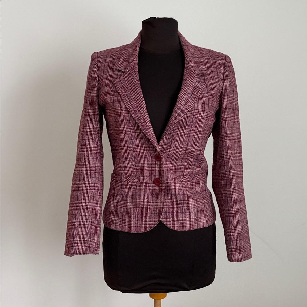 VTG College Town Plaid Made in USA ILGWU Blazer size juniors 5/6 XS/S wool blend - Picture 1 of 6